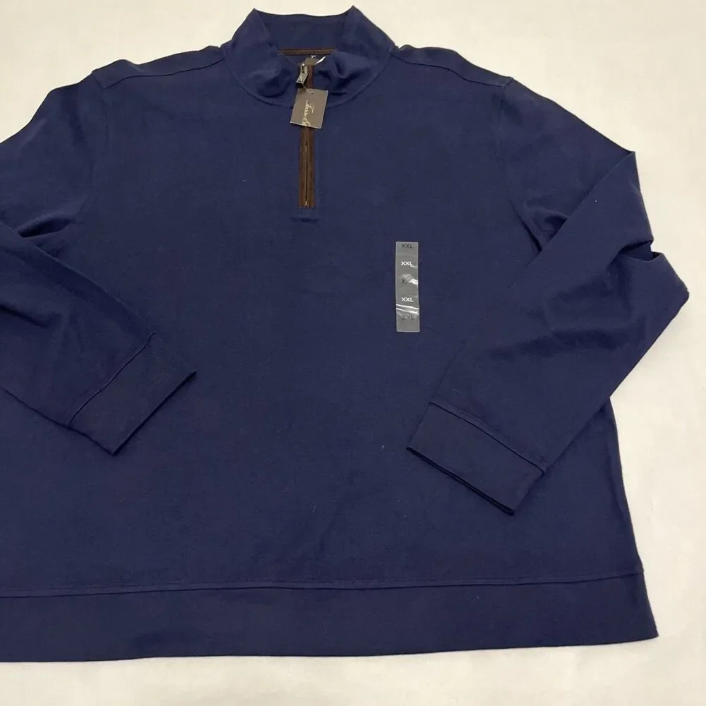 TASSO ELBA Men's 1/4 Zip Pullover Sweater Cotton Faux Suede Navy Blue Size 2XL